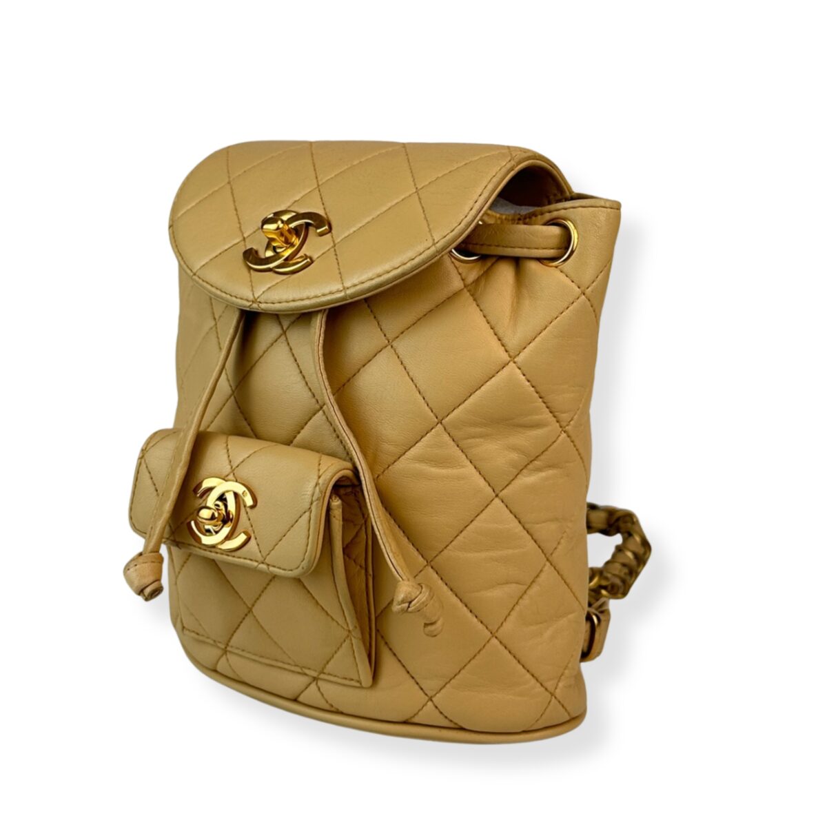 chanel | 駝色金釦迷你duma 雙肩包