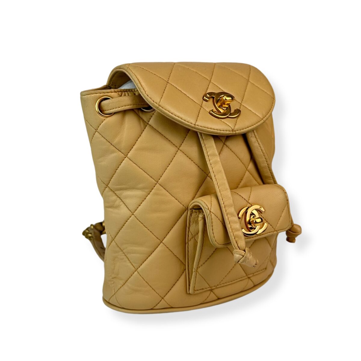 chanel | 駝色金釦迷你duma 雙肩包