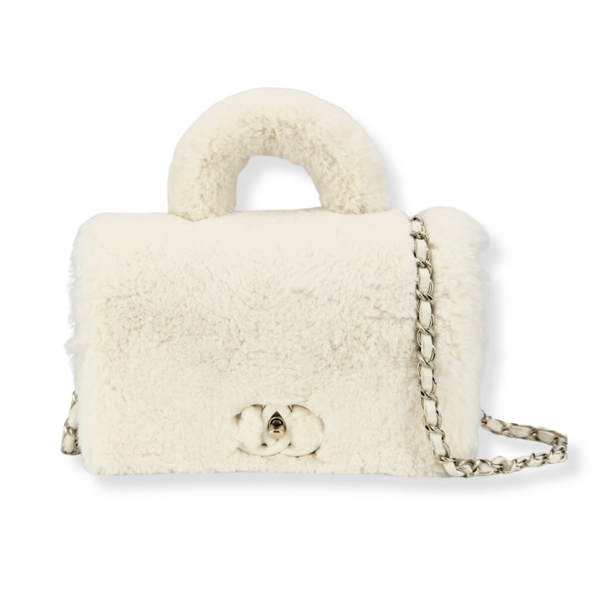 chanel | 白色兔毛小handle